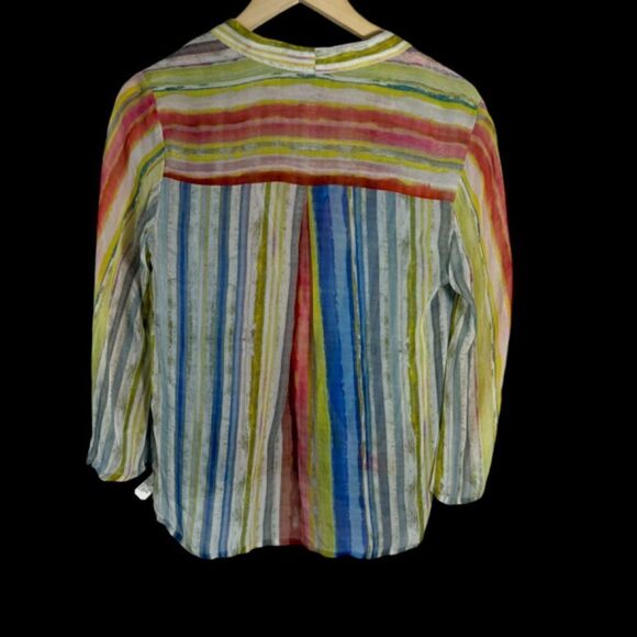 Anthropologie Blank London Pastel Stripe Chiffon Bell Sleeve Wrap Top Sz S - Picture 3 of 7